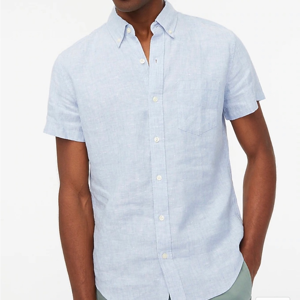 Jcrew Short-sleeve slim linen-blend shirt in Lakeview White